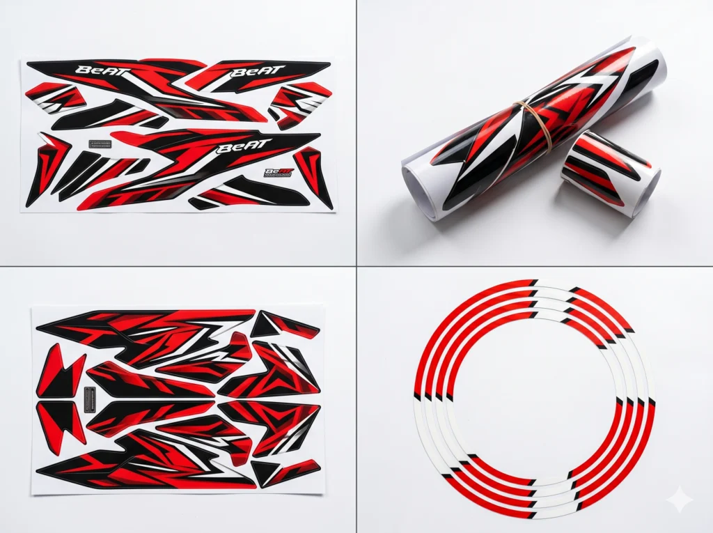 empat jenis stiker Honda BeAT striping full body cutting custom wheel sticker perbandingan