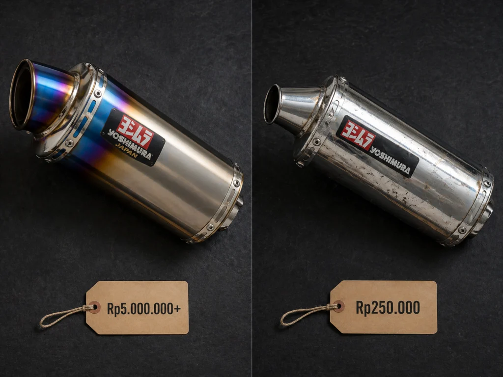 knalpot Yoshimura palsu vs asli Honda BeAT harga murah peringatan tidak resmi